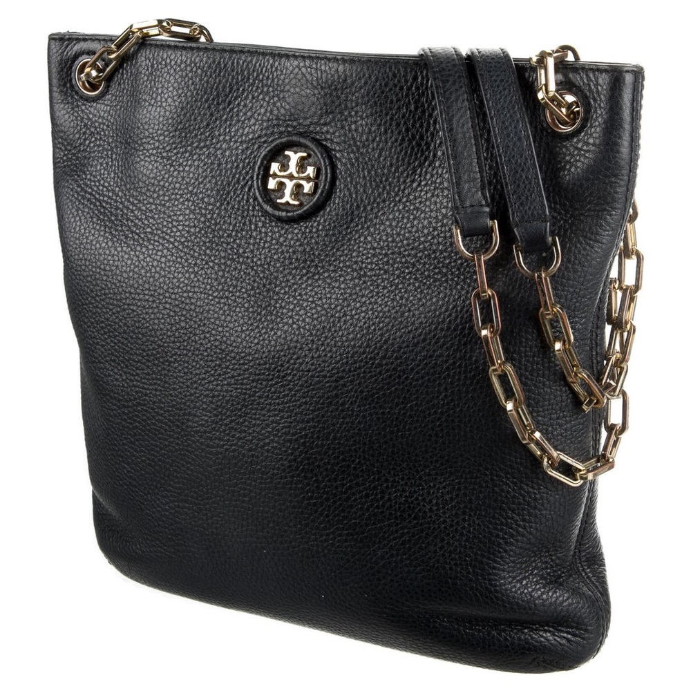 Tory Burch Black Pebbled Leather Gold Chain Convertible Shoulder/Crossbody Bag - Picture 2 of 12